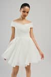 Buy_Brinda Sneha_White Foil Organza Plain Spread V Neck Ivy Pleated Short Dress _Online_at_Aza_Fashions