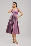 Buy_Brinda Sneha_Purple Textured Satin Plain Square Neck Zia Pleated Dress _at_Aza_Fashions