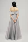 Shop_Brinda Sneha_Grey Foil Organza Plain Sweetheart Neck Celeste Draped Bodice Gown _at_Aza_Fashions