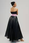 Shop_Brinda Sneha_Black Foil Organza Applique Rosette Straight Neck Odin Gown With Belt _at_Aza_Fashions