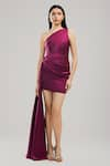 Buy_Brinda Sneha_Purple Velveteen Satin Plain Asymmetric Ophelia Bodycon Dress _at_Aza_Fashions