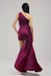 Shop_Brinda Sneha_Purple Velveteen Satin Plain Asymmetric Ophelia Bodycon Dress _at_Aza_Fashions