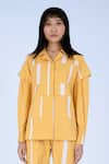 Buy_Leh Studios_Yellow 100% Cotton Broken Line Camp Collar Fumi Pattern Jacket _at_Aza_Fashions