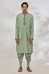 Buy Manish Nagdeo Green Modal Embroidery Diamond Pattern Bundi And Kurta Set Online at Aza Fashions Buy_Manish Nagdeo_Green Modal Embroidery Diamond Pattern Bundi And Kurta Set _Online_at_Aza_Fashions