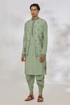 Shop Manish Nagdeo Green Modal Embroidery Diamond Pattern Bundi And Kurta Set Online at Aza Fashions Shop_Manish Nagdeo_Green Modal Embroidery Diamond Pattern Bundi And Kurta Set _Online_at_Aza_Fashions