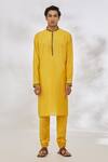 Manish Nagdeo Yellow Modal Embroidery Placket Kurta Set Online at Aza Fashions Manish Nagdeo_Yellow Modal Embroidery Placket Kurta Set _Online_at_Aza_Fashions