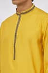 Shop Manish Nagdeo Yellow Modal Embroidery Placket Kurta Set Online at Aza Fashions Shop_Manish Nagdeo_Yellow Modal Embroidery Placket Kurta Set _Online_at_Aza_Fashions