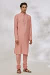 Buy_Manish Nagdeo_Pink Modal Embroidery Resham Placket Kurta Set _Online_at_Aza_Fashions