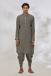 Manish Nagdeo_Grey Modal Embroidery Sequin Placket Kurta Set _Online_at_Aza_Fashions