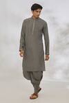 Buy_Manish Nagdeo_Grey Modal Embroidery Sequin Placket Kurta Set _Online_at_Aza_Fashions