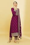 Buy_Samyukta Singhania_Magenta Kurta And Pant: Silk & Dupatta: Checkered Pattern Set For Women_Online_at_Aza_Fashions