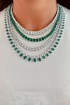 Buy_PRERTO_Green Diamonds, Stones Four Layered Emerald Setting Necklace Set _at_Aza_Fashions