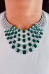 Buy_PRERTO_Green Diamonds, Stones Wings Of Pride Emerald Necklace Set_at_Aza_Fashions
