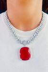Buy_PRERTO_Red Imitation Diamonds Kate Ruby Pendant Necklace Set _at_Aza_Fashions