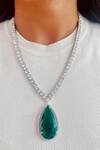Buy_PRERTO_Green Imitation Diamonds Emerald Drop Necklace Set_at_Aza_Fashions