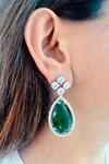 Shop_PRERTO_Green Imitation Diamonds Emerald Drop Necklace Set_at_Aza_Fashions