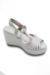 Buy_Sana K luxurious Footwear_Beige Dolphin Metallic Criss Cross Strap Wedges _at_Aza_Fashions