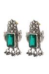 Sangeeta Boochra_Green Gemstone Parrot Carved Earrings _Online_at_Aza_Fashions