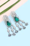 Buy_Sangeeta Boochra_Green Gemstone Tear Drop Shaped Danglers _at_Aza_Fashions