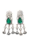 Shop_Sangeeta Boochra_Green Gemstone Tear Drop Shaped Danglers _at_Aza_Fashions