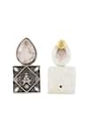 Shop_Sangeeta Boochra_Silver Plated Gemstone Geometric Carved Earrings _at_Aza_Fashions