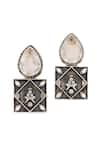 Sangeeta Boochra_Silver Plated Gemstone Geometric Carved Earrings _Online_at_Aza_Fashions