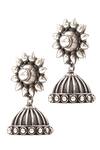 Shop_Sangeeta Boochra_Silver Plated Floral Carved Jhumkas _at_Aza_Fashions