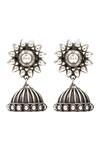 Sangeeta Boochra_Silver Plated Floral Carved Jhumkas _Online_at_Aza_Fashions