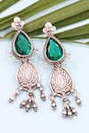 Buy_Sangeeta Boochra_Green Gemstone Tear Drop Carved Earrings _at_Aza_Fashions