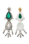 Shop_Sangeeta Boochra_Green Gemstone Tear Drop Carved Earrings _at_Aza_Fashions