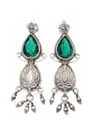 Sangeeta Boochra_Green Gemstone Tear Drop Carved Earrings _Online_at_Aza_Fashions