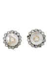 Shop_Sangeeta Boochra_White Stone Round Shaped Earrings _Online_at_Aza_Fashions