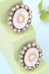 Buy_Sangeeta Boochra_White Pearl Embellished Stud Earrings _at_Aza_Fashions