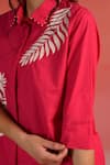 Buy_Kameez_Pink Poplin Embroidery French Knots Collar Sunset Charm Leaf Shirt And Pant Set _Online_at_Aza_Fashions