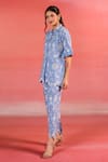 Shop_Kameez_Blue Poplin Embroidery Thread Collar Bliss Floral Shirt And Pant Set _at_Aza_Fashions