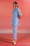 Kameez_Blue Poplin Embroidery Thread Collar Bliss Floral Shirt And Pant Set _Online_at_Aza_Fashions