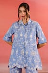 Buy_Kameez_Blue Poplin Embroidery Thread Collar Bliss Floral Shirt And Pant Set _Online_at_Aza_Fashions