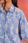 Shop_Kameez_Blue Poplin Embroidery Thread Collar Bliss Floral Shirt And Pant Set _Online_at_Aza_Fashions