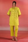 Buy_Kameez_Yellow Poplin Embroidery Thread Collar Sunlit Floral Shirt And Pant Set _at_Aza_Fashions