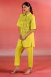 Shop_Kameez_Yellow Poplin Embroidery Thread Collar Sunlit Floral Shirt And Pant Set _Online_at_Aza_Fashions