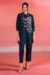 Buy_Kameez_Blue Poplin Embroidery Thread Collar Bloom Shirt And Pant Set _at_Aza_Fashions