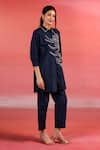 Buy_Kameez_Blue Poplin Embroidery Thread Collar Bloom Shirt And Pant Set _Online_at_Aza_Fashions