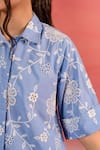 Kameez_Blue Poplin Embroidery Thread Collar Serene Floral Shirt _Online_at_Aza_Fashions