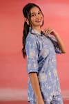 Buy_Kameez_Blue Poplin Embroidery Thread Collar Serene Floral Shirt _Online_at_Aza_Fashions