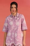 Shop_Kameez_Purple Poplin Embroidery Thread Collar Garden Floral Shirt _Online_at_Aza_Fashions