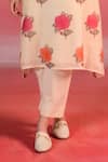 Kameez_Beige Kurta Chanderi Block Printed Flower Round Desert A-line And Pant Set _Online_at_Aza_Fashions