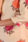 Kameez_Beige Kurta Chanderi Block Printed Flower Round Desert A-line And Pant Set _at_Aza_Fashions