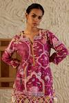 Buy_Sage Saga_Pink Chanderi Silk Print Mughal Floral Notched Neck Kurta Sharara Set 