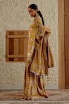 Sage Saga_Yellow Chanderi Silk Print Mughal Floral Notched Neck Sarson Kurta Sharara Set _Online_at_Aza_Fashions