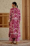 Shop_Sage Saga_Pink Chanderi Silk Print Mughal Floral V Neck Kurta Palazzo Set _at_Aza_Fashions